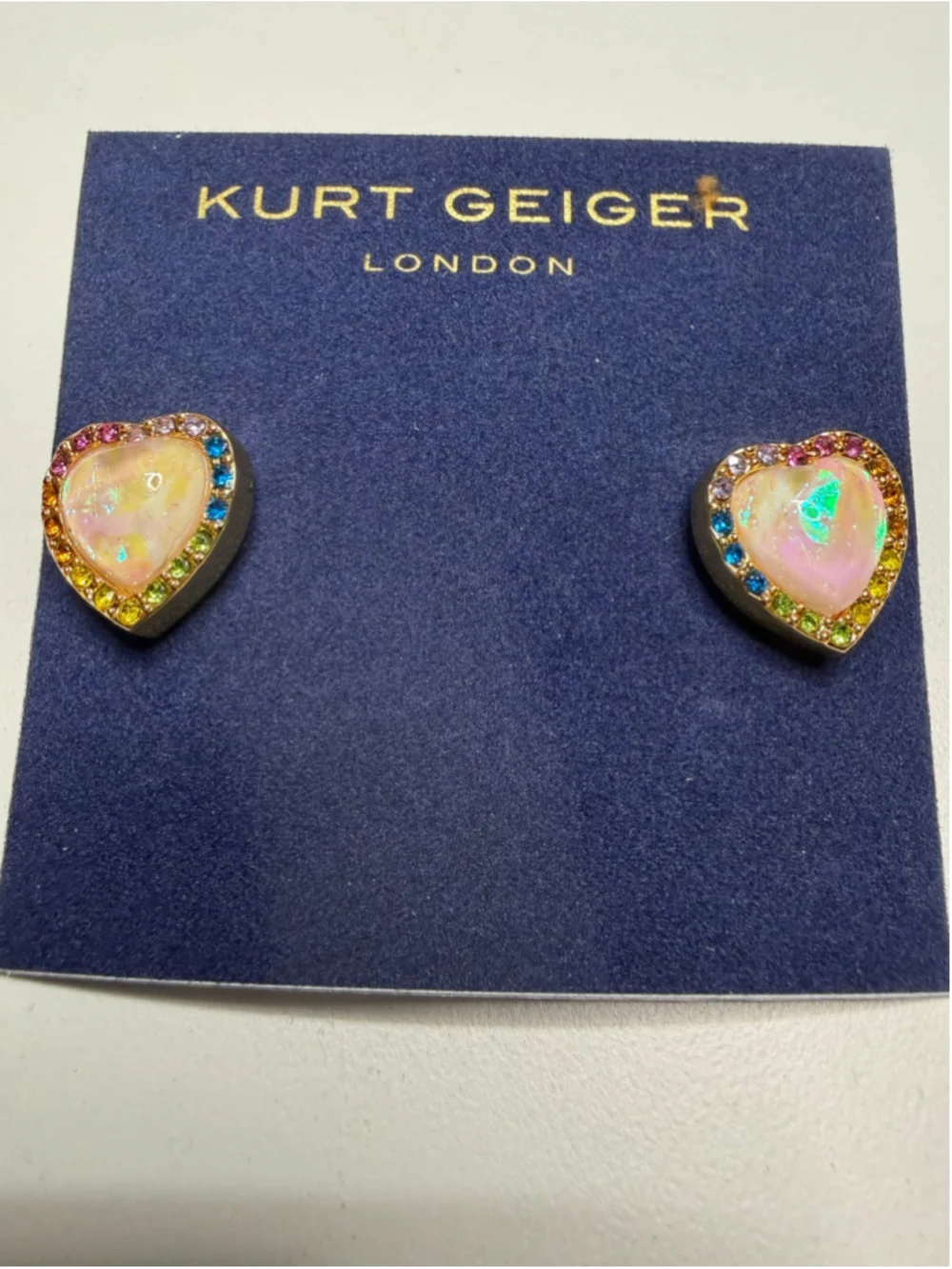 Women's Kurt Geiger Heart Stud Earrings One Size Gold Iridescent